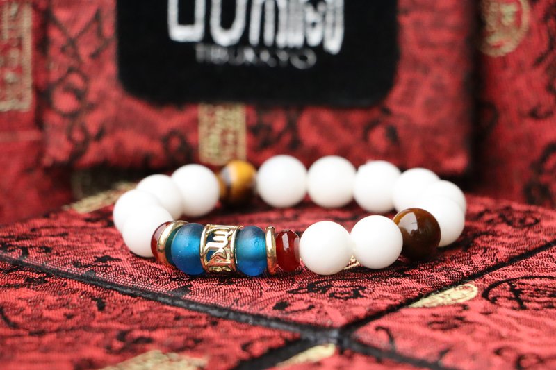 半玉化砗磲10mm圆珠 黄铜/景泰蓝(可以选择)六字箴言隔珠  定制化 - 手链/手环 - 贝壳 