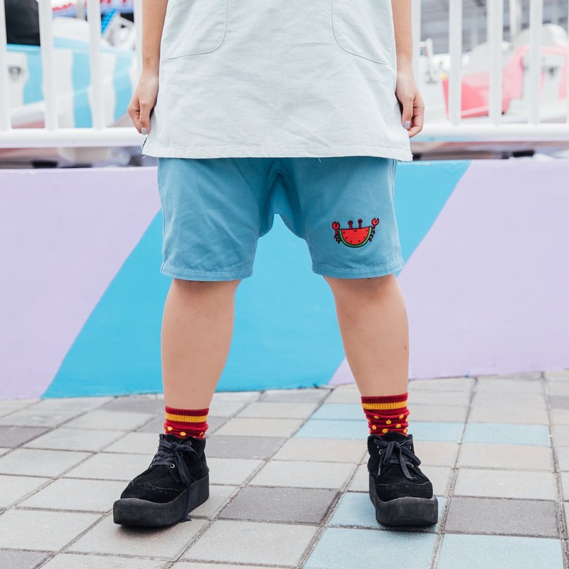 纯棉七分裤 / 蓝色西瓜蟹 - 女装长裤 - 棉．麻 蓝色