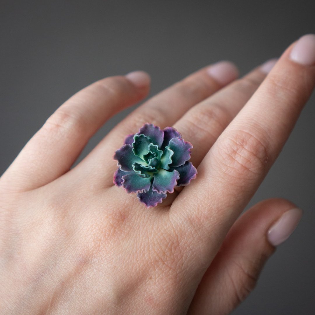 Echeveria Shaviana 戒指 - 戒指 - 其他材质 紫色