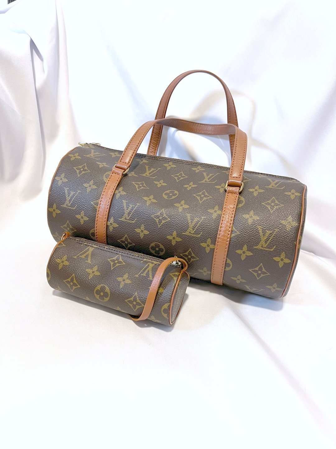 (外加金链) LOUIS VUITTON LV子母圆筒包 日本中古二手Vintage - 手提包/手提袋 - 真皮 咖啡色