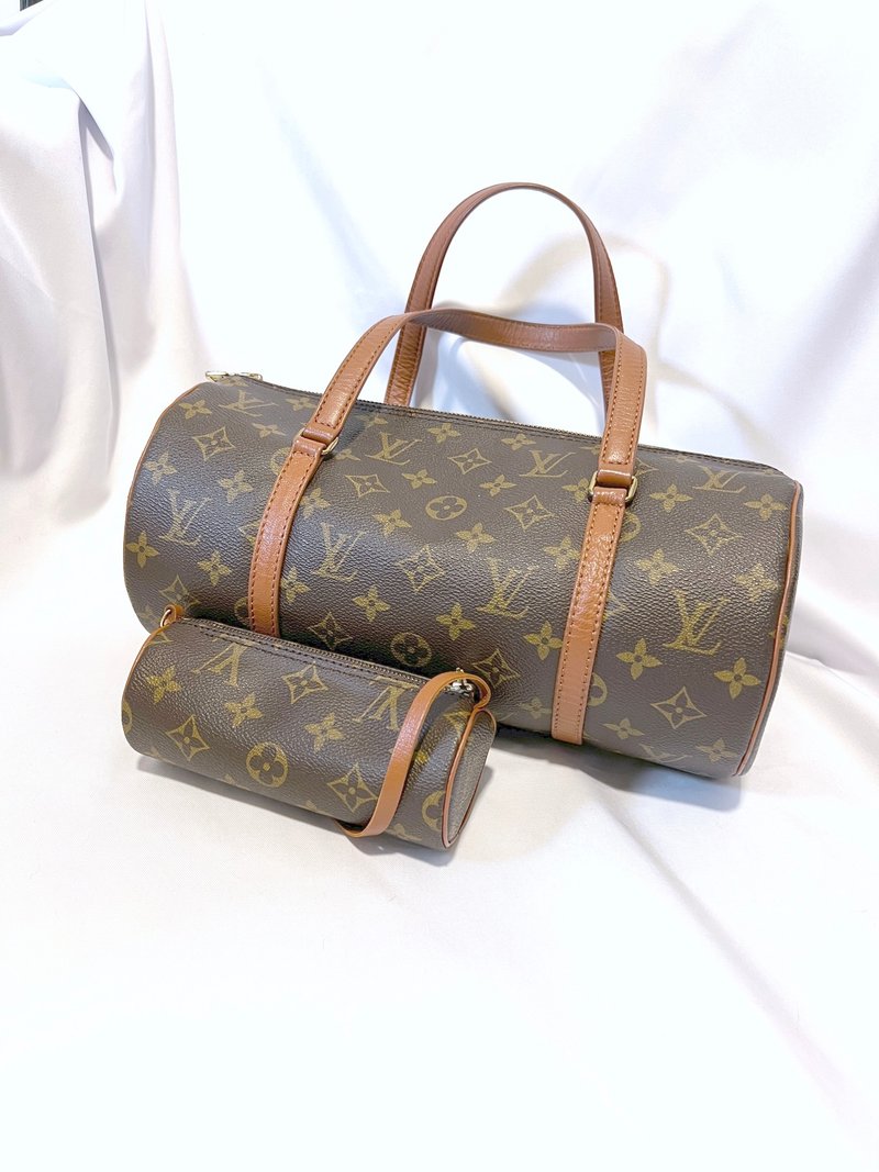 (外加金链) LOUIS VUITTON LV子母圆筒包 日本中古二手Vintage - 手提包/手提袋 - 真皮 咖啡色