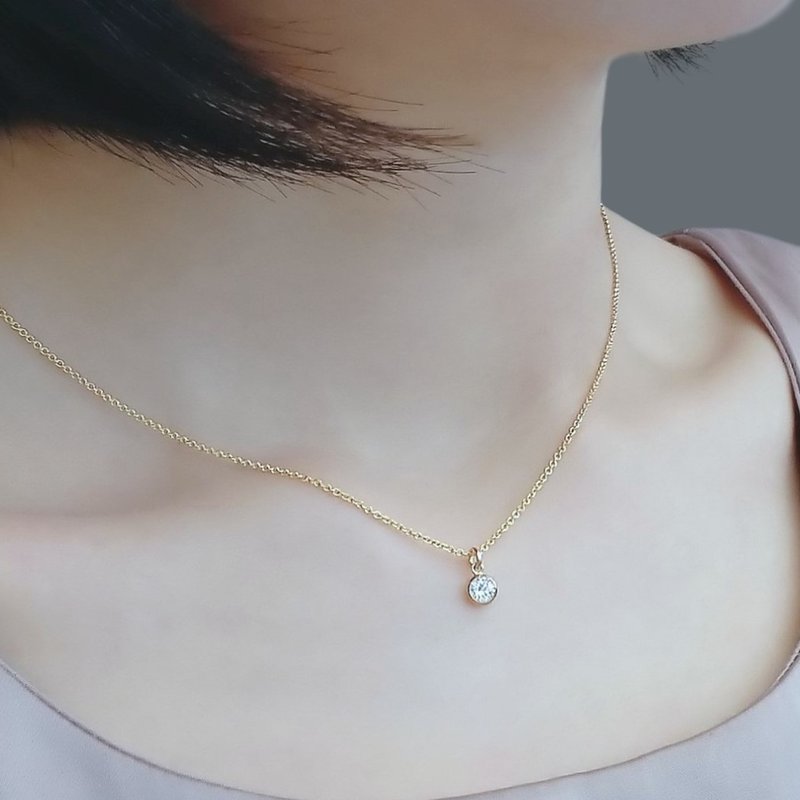 单颗锆石包镶 14K GF 包金项链 | 单钻款 单戴或叠搭 - 项链 - 其他金属 金色