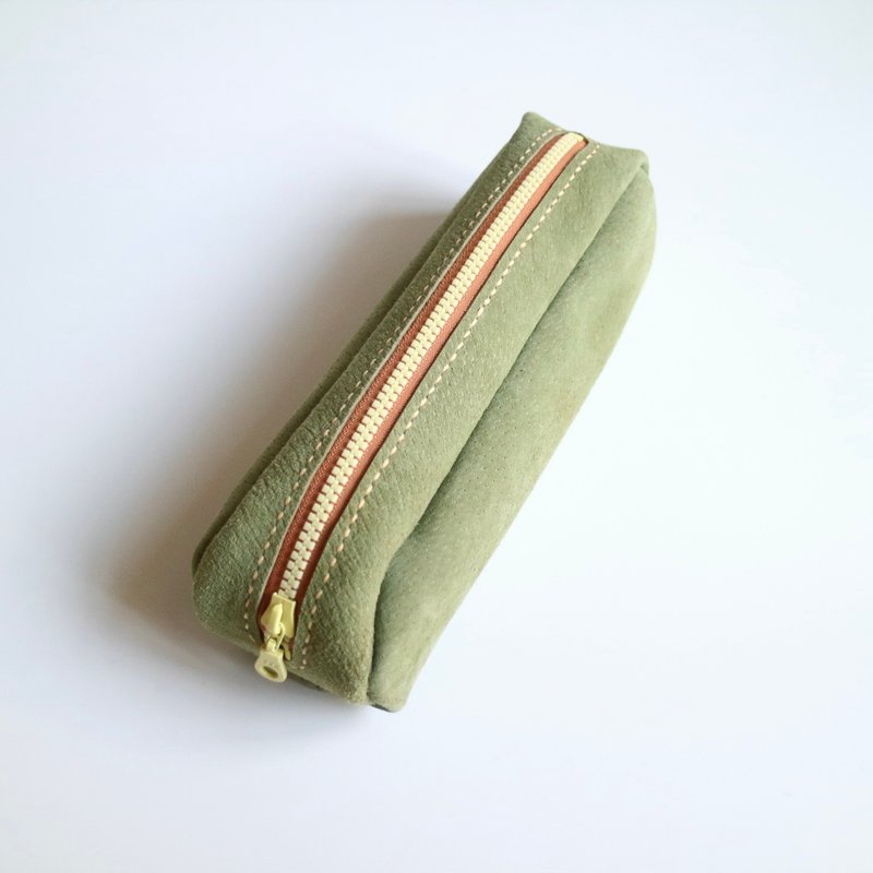 欧式面包双色拉链麂皮笔袋/收纳包 S号 - 抹茶+焦糖奶油 - 铅笔盒/笔袋 - 真皮 绿色