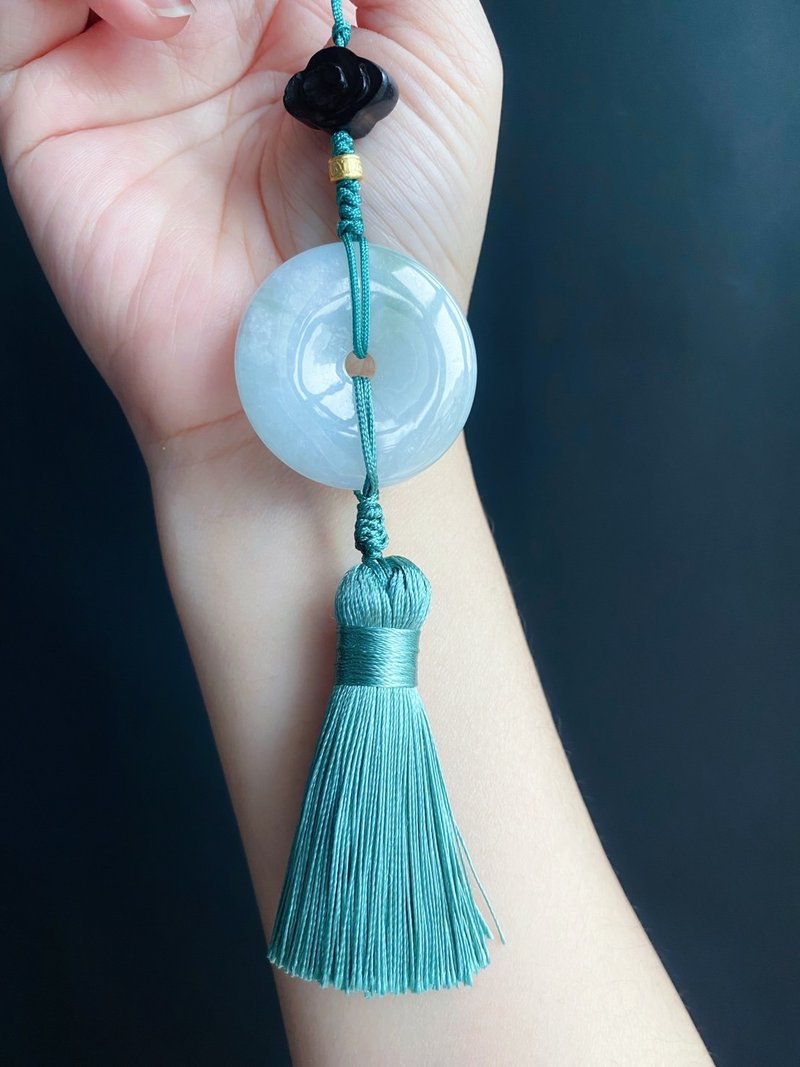 【售出】缅甸玉 翡翠 黑檀木 平安扣 挂绳 手机链 礼物 包挂 - 吊饰 - 玉石 绿色