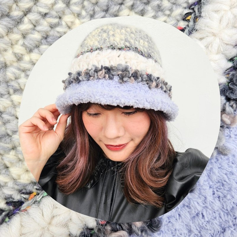 手编毛帽 / 灰羽 - 帽子 - 羊毛 灰色