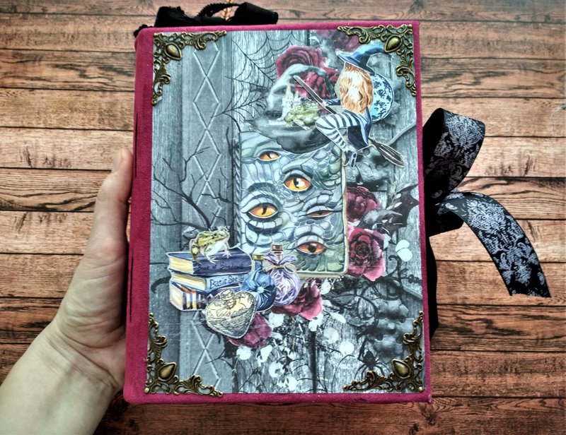 Gothic witch journal handmade Large magic notebook diary handmade spell book - 笔记本/手帐 - 纸 红色