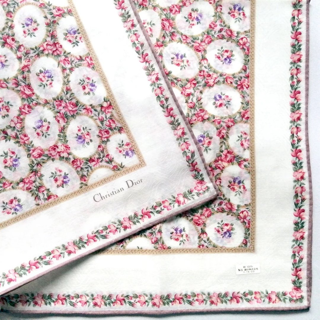 Christian Dior Vintage Handkerchief Floral 21 x 20.5 inches - 丝巾 - 棉 粉红色