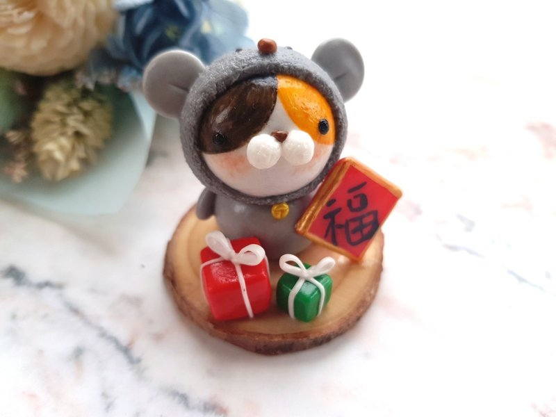 猫咪微景-猫咪小老鼠(三花) - 摆饰 - 粘土 灰色
