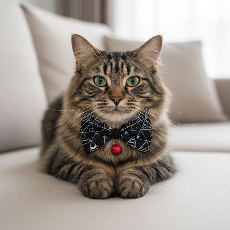 挪威三角款 蝴蝶结宠物装饰项圈 猫咪 小型犬 迷你犬 - 项圈/牵绳 - 棉．麻 黑色