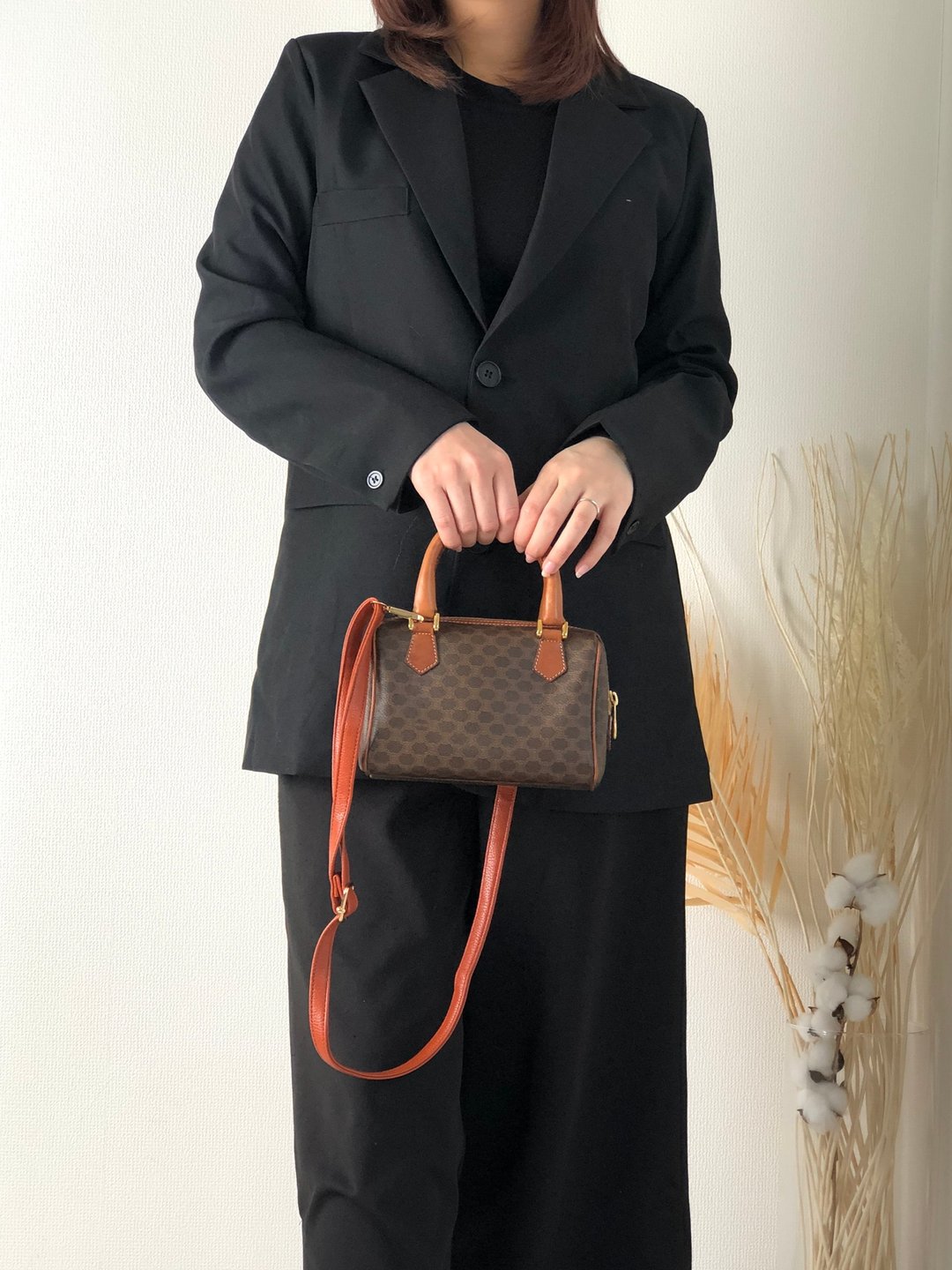 【日本直送，名牌二手包装】CELINE Macadam 2way 波士顿包棕皮革迷你包 vintage vintage 4ciaka - 侧背包/斜挎包 - 防水材质 咖啡色