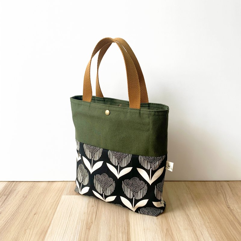 【River】大散步包/大郁金香/黑 - 手提包/手提袋 - 棉．麻 黑色