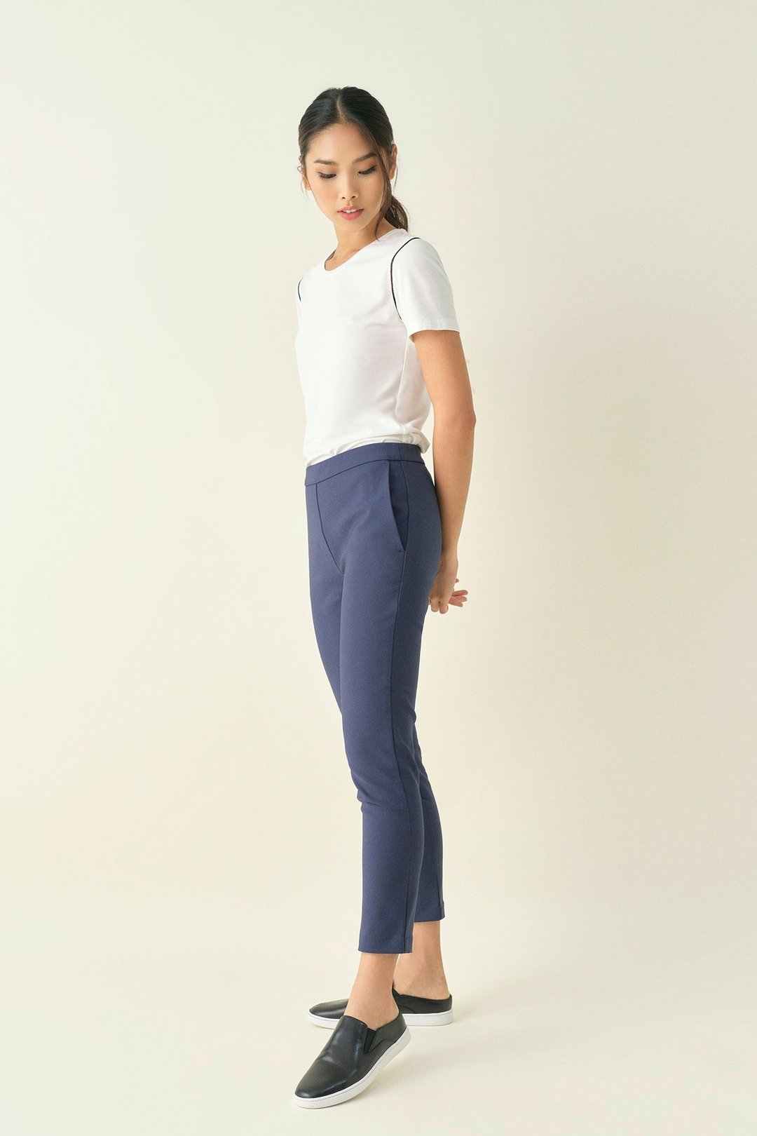 极简百搭经典九分西裤 chino - 深蓝色 香港品牌 环保时尚 - 女装长裤 - 其他人造纤维 蓝色