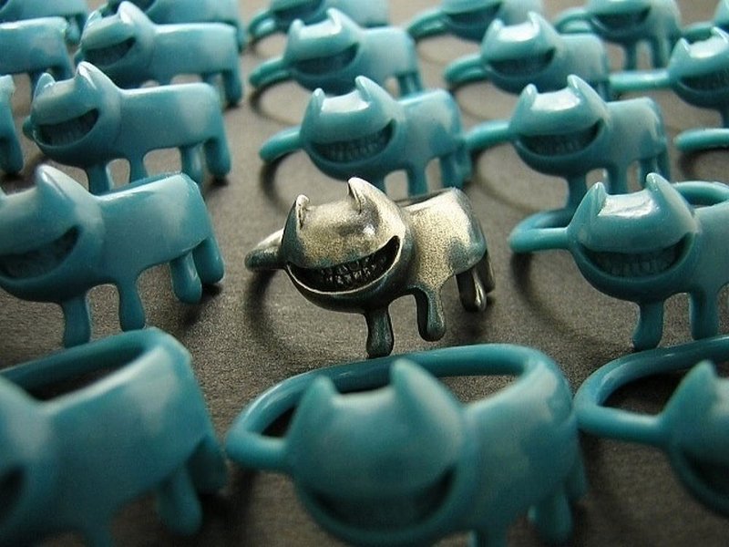 miaow with a big smile ( cat silver ring 微笑 貓 猫 指环 銀 ) - 戒指 - 纯银 银色