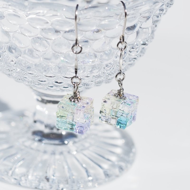 立方体玻璃 (迷你/梦) 耳环/无耳洞耳夹 可选择金属 接单制作 - 耳环/耳夹 - 玻璃 粉红色