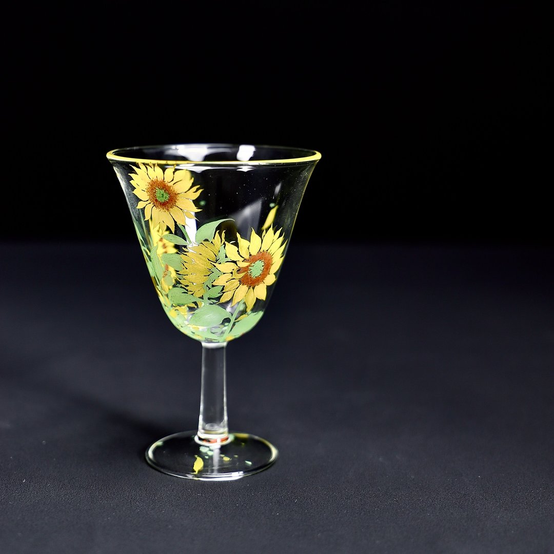 景德镇手绘 向日葵 高脚杯 - 茶具/茶杯 - 玻璃 白色
