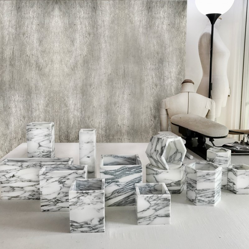 【 花器A -灰白系】天然大理石盆器 精品礼物 - 植栽/盆栽 - 石头 白色