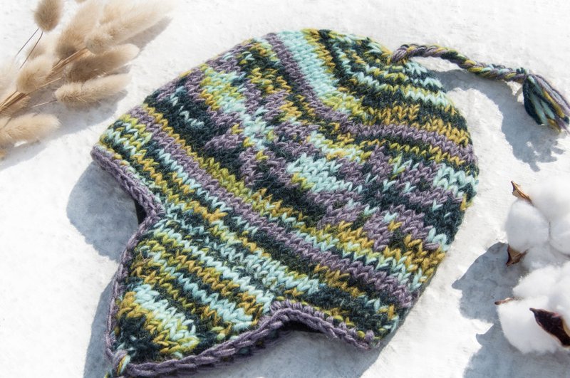 针织纯羊毛帽/手工内刷毛毛帽/针织毛帽/飞行毛帽/毛线帽-星尘感 - 帽子 - 羊毛 多色