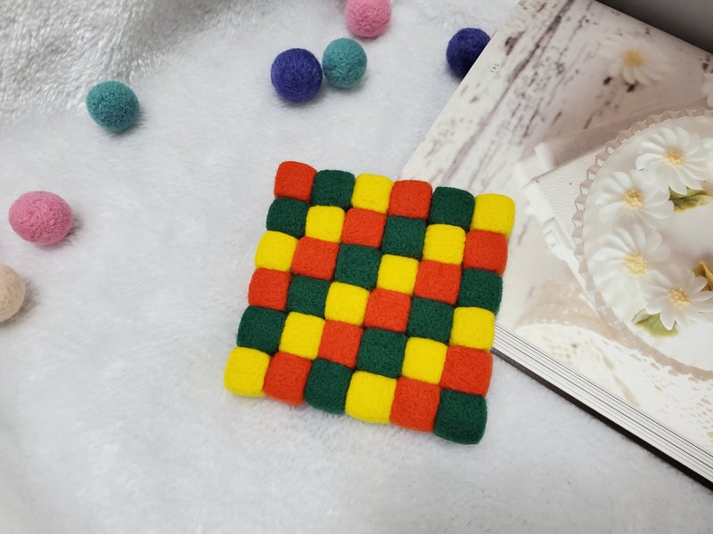 橘绿黄方块羊毛毡杯垫 马赛克系列 - 杯垫 - 羊毛 多色