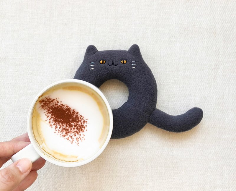 英國短毛貓造型甜甜圈杯墊 - 杯垫 - 棉．麻 咖啡色