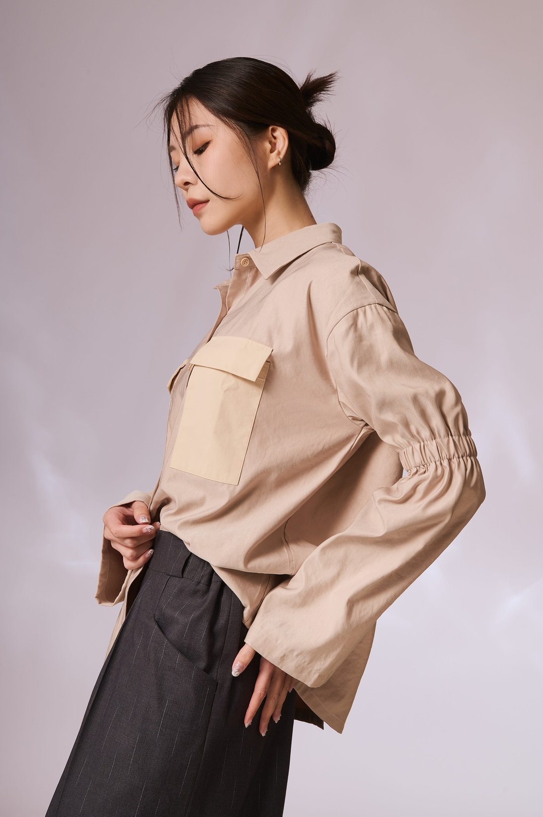 长版衬衫 - 沙 - 女装衬衫 - 其他人造纤维 绿色