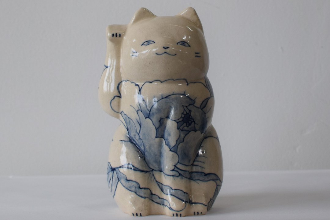 招财猫牡丹 - 摆饰 - 陶 
