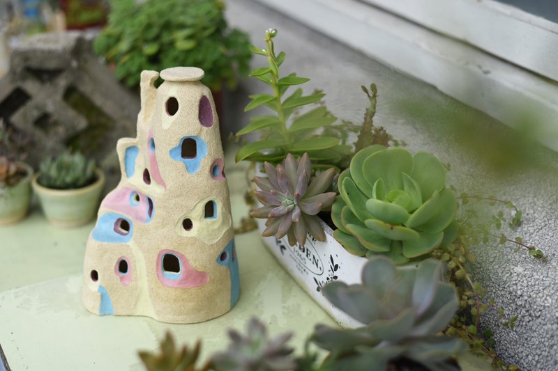 手捏陶艺小雕塑土耳其洞穴屋城堡 - 花瓶/陶器 - 陶 