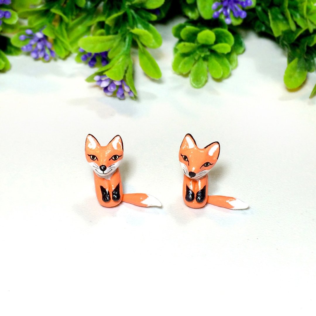 Fox Earrings, Gauge & Plug Earrings, Two Piece Earrings, Two Part Earrings - 耳环/耳夹 - 粘土 橘色