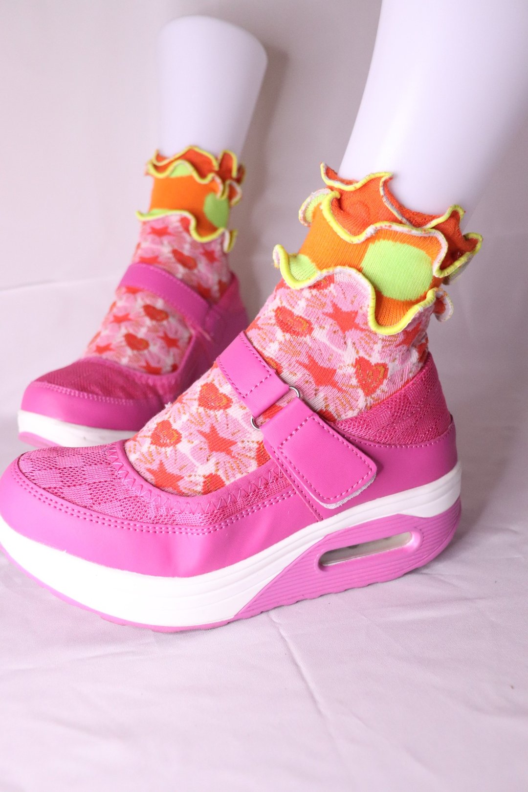 橘色×黄色 彩色荷叶边袜子 抢眼袜子 个性袜子 22.5〜25 女袜 socks - 袜子 - 其他材质 橘色