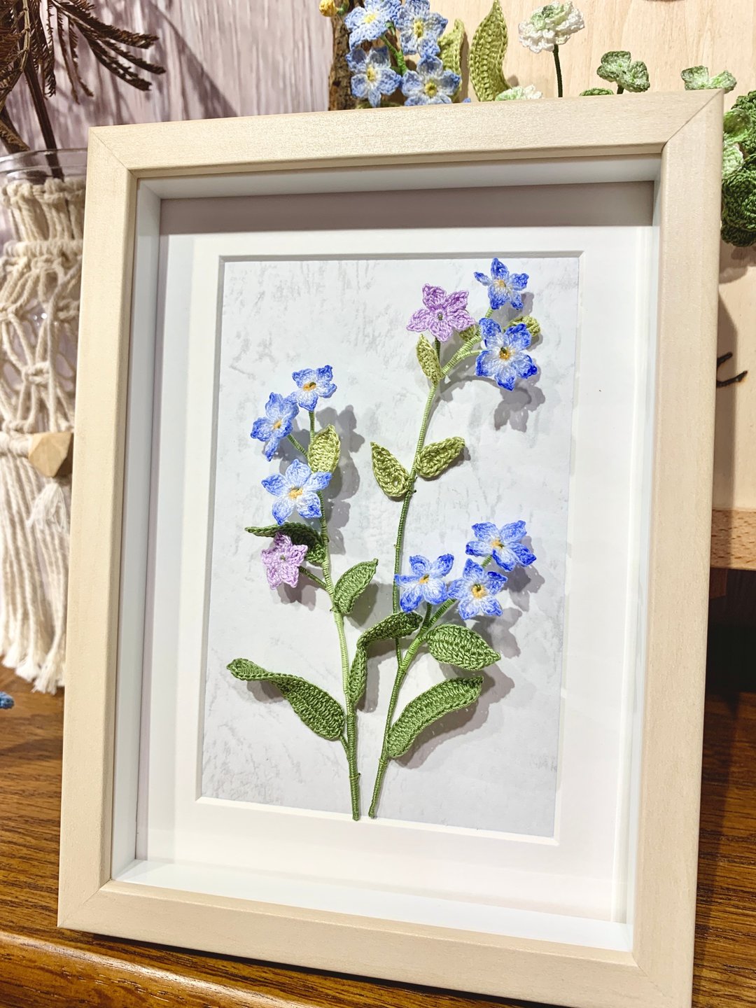 Forget me not • 毋忘我 勿忘我 钩织编织 立体 花画 挂墙 放桌 - 摆饰 - 棉 多色