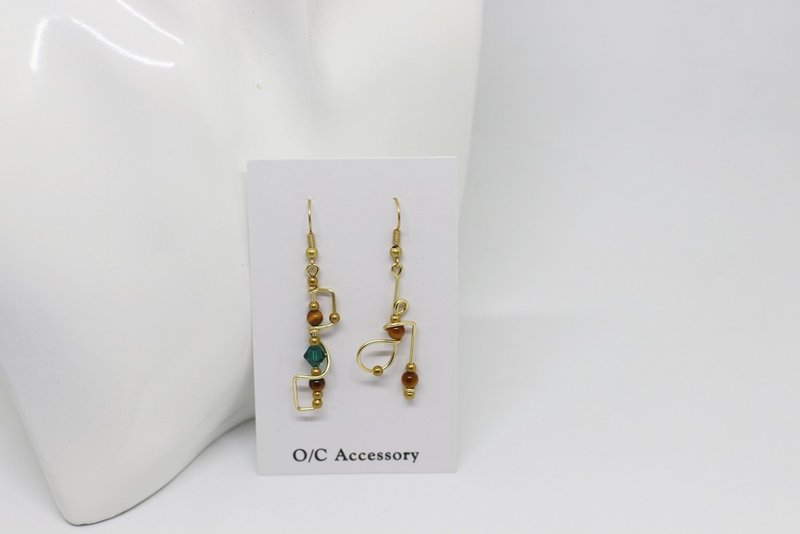 【几何化学式】 黄铜绕线虎眼石耳环 - 耳环/耳夹 - 铜/黄铜 金色