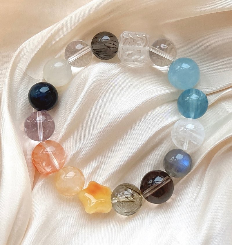天然白水晶 海蓝宝 白幽灵 灰月光石 茶晶 黑金超七发晶 蜜蜡星星 - 手链/手环 - 水晶 