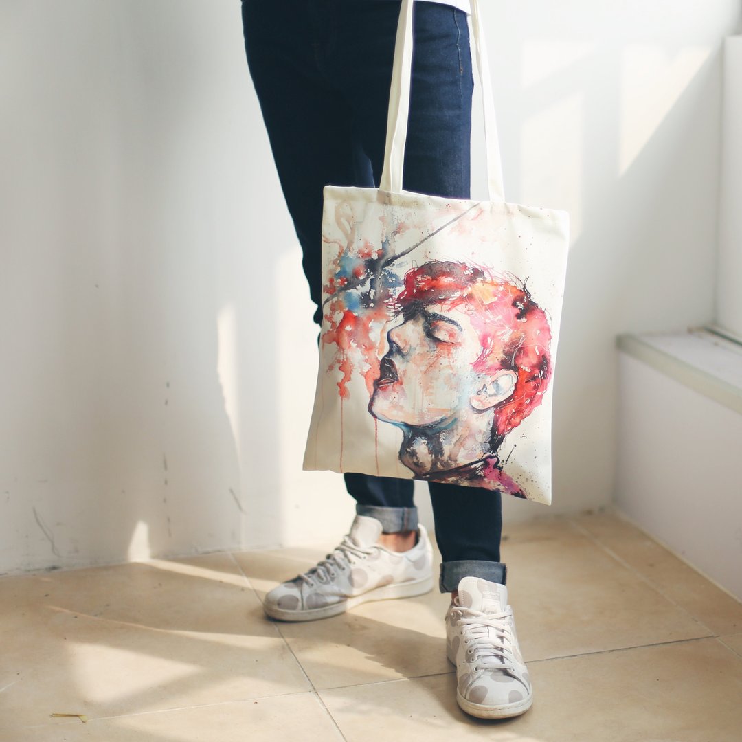 Totebag 防水布料 TB-007 人像 - 侧背包/斜挎包 - 其他材质 蓝色