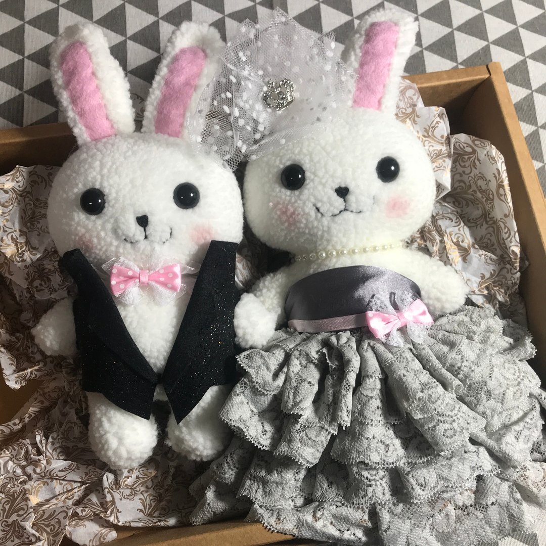 RABBIT LULU结婚兔 黑豆口味蛋糕蓬裙 安床娃娃 婚礼摆饰 车头彩 - 摆饰 - 棉 灰色