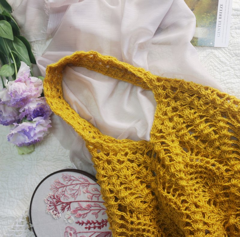 【现货】Handmade手工编织/黄麻绳编织网袋/购物袋/肩背包/麻绳包 - 手提包/手提袋 - 棉 黄色