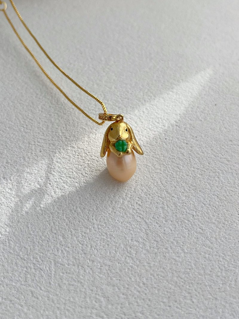 港澳台包邮 925银复活节四叶草幸运兔子淡水珍珠可调校项链 - 项链 - 珍珠 