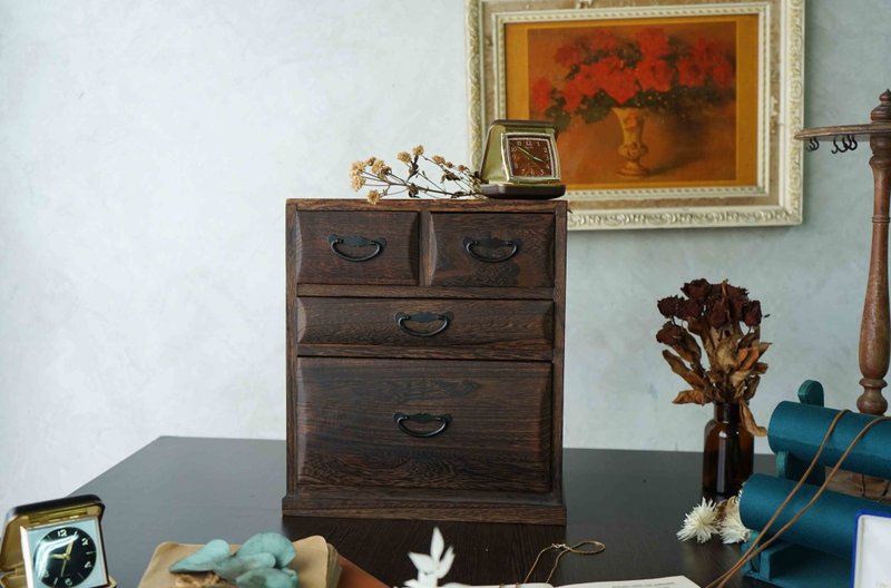 日本杂货古道具-侘寂风Wabi-sabi深棕木质小型三层抽屉收纳柜 - 收纳用品 - 木头 咖啡色