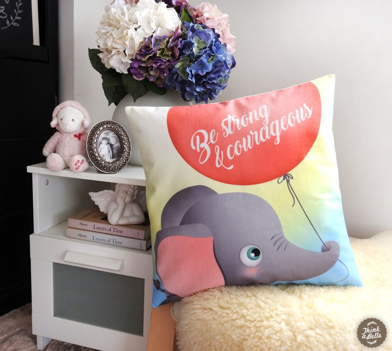 可爱小象--要坚强勇敢45x45cm微绒枕套 - 枕头/抱枕 - 其他人造纤维 多色