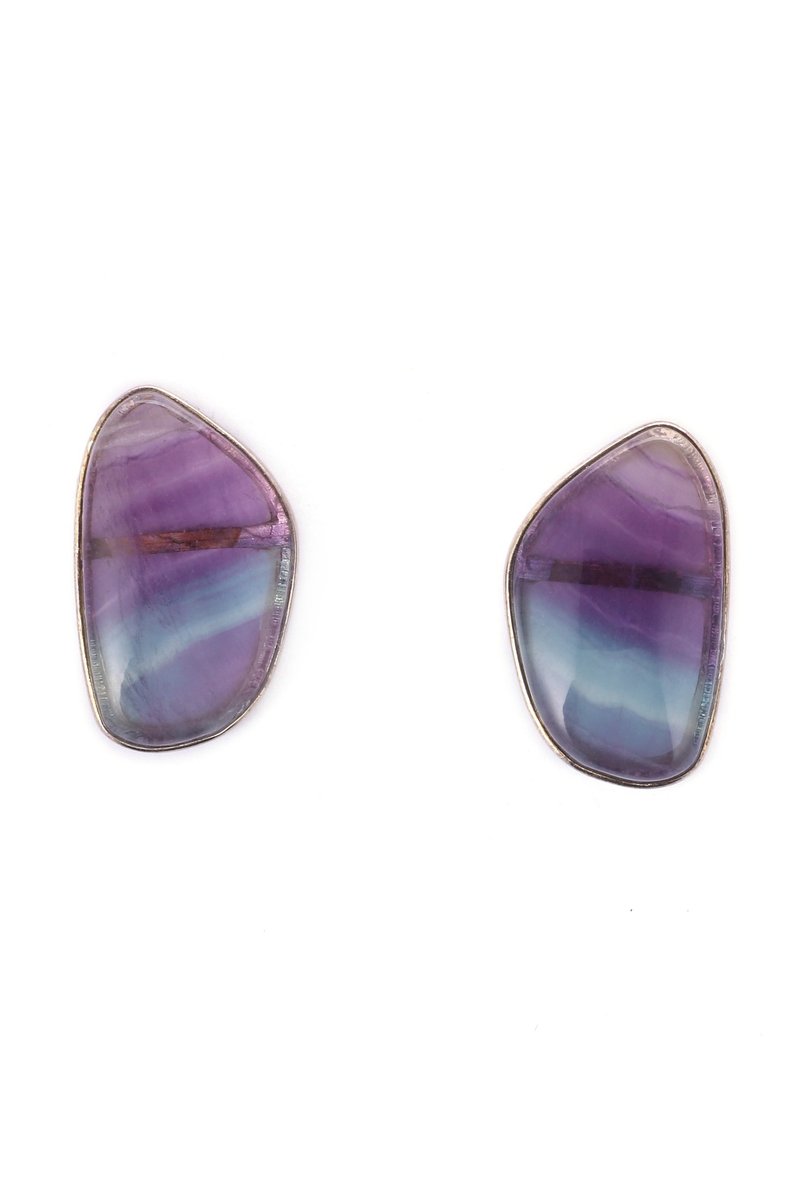 【毕业礼物】【圣诞礼盒】紫色绿色彩虹萤石纯银耳钉耳环/耳夹 - 耳环/耳夹 - 宝石 