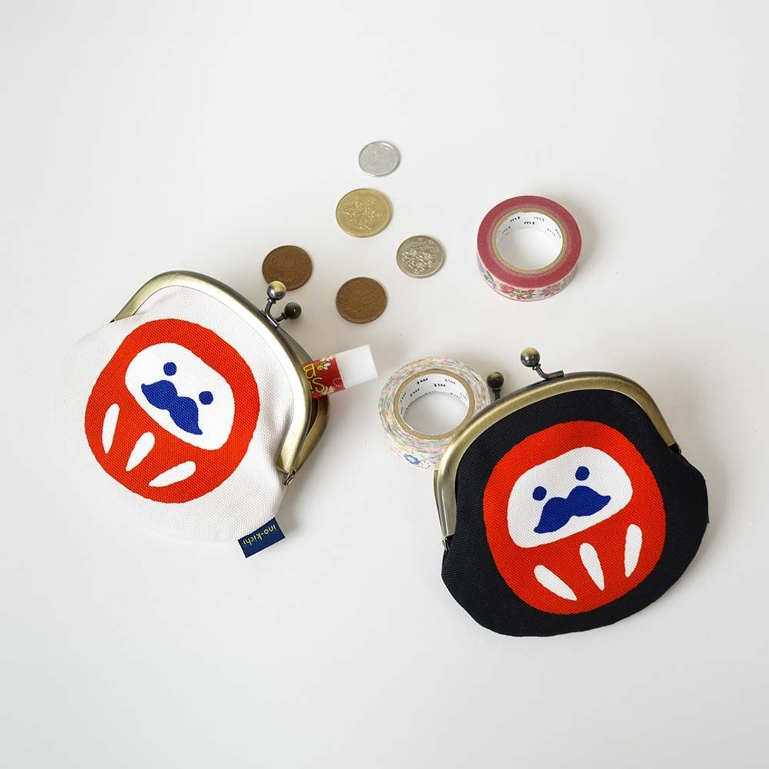 口金零钱包 圆形达摩 Round Daruma 日本传统图案 口金钱包 零钱袋 钱包 - 零钱包 - 棉 黑色