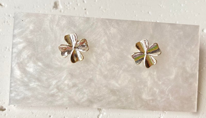 镀银四叶幸运草耳环幸运草耳环925银耳环裸石宝石轻珠宝半宝石 - 耳环/耳夹 - 其他金属 银色