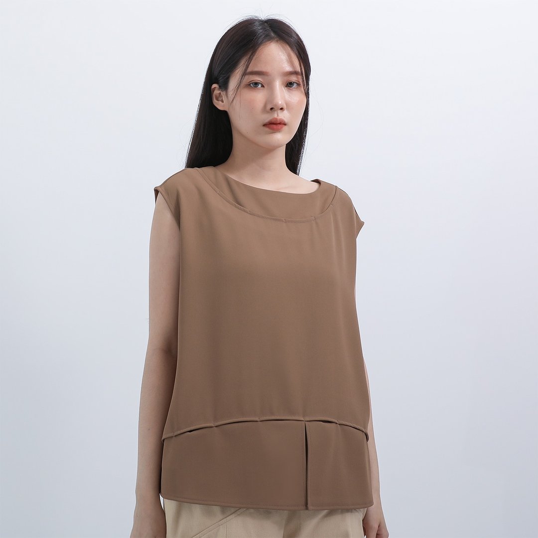 Shifen_时分镂空造型背心_22SF006_棕 - 女装背心 - 聚酯纤维 咖啡色