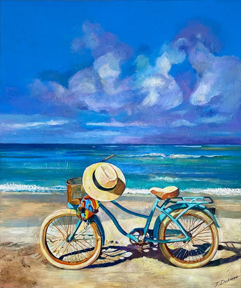 自行车和夏天的海。 原创艺术。 厚涂油画。 - 海报/装饰画/版画 - 其他材质 多色