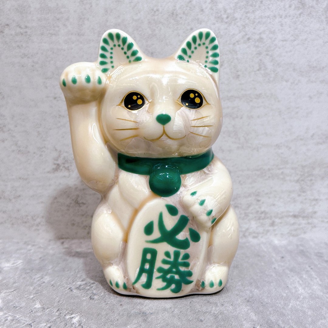 【杏喵安康】日本清水烧招财猫 | 花结晶 杏 必胜 右 特小 - 摆饰 - 瓷 卡其色
