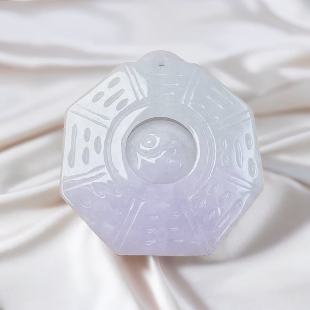 【挡煞·避邪】冰种飘花八卦吊坠 | 天然缅甸A货翡翠 | 送礼 - 吊饰 - 玉石 透明