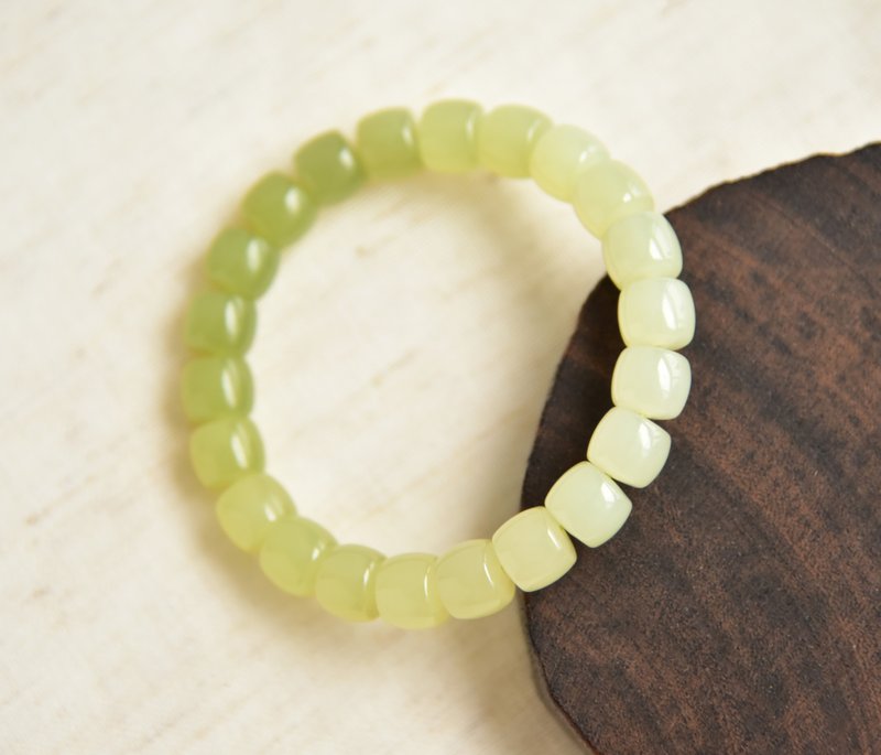 【青隐】精品天然和田玉黄口青海料渐变直切归圆手镯手串 - 手链/手环 - 玉石 黄色