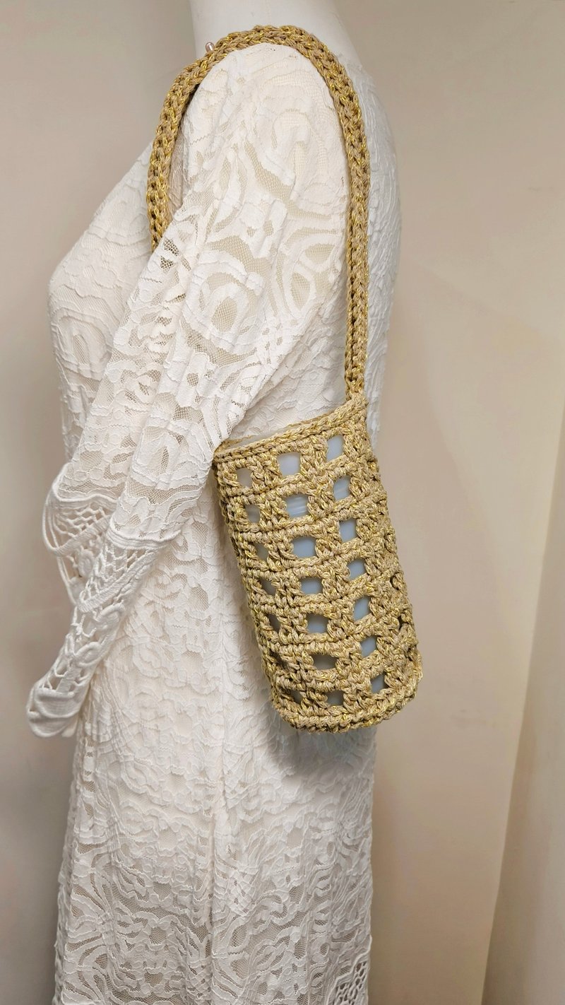 双竹节图纹手提包(中大包款) 可侧背 自带保温瓶/水瓶的专用提袋 - 手提包/手提袋 - 棉．麻 卡其色