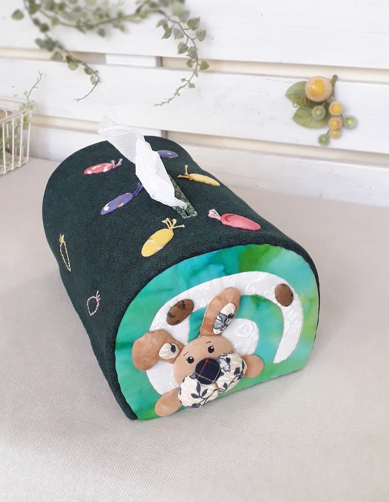 【抺茶兔面纸套】纯手工幸福美味甜点 抺茶蛋糕卷造型 - 纸巾盒 - 棉．麻 绿色