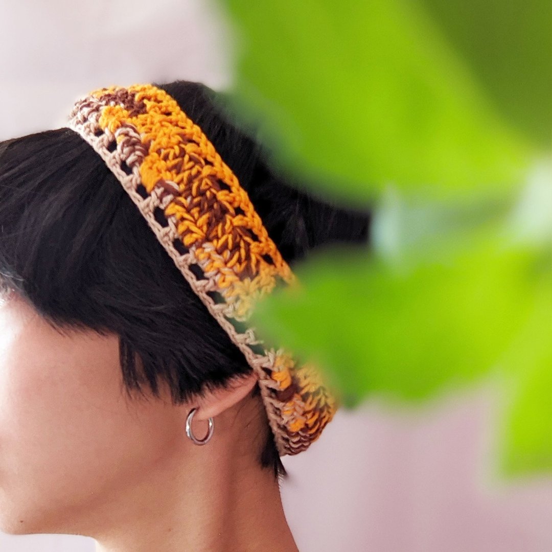 【 DIY 手作】钩针发带-换线与加减针-材料包 - - 编织/刺绣/羊毛毡/裁缝 - 棉 橘色