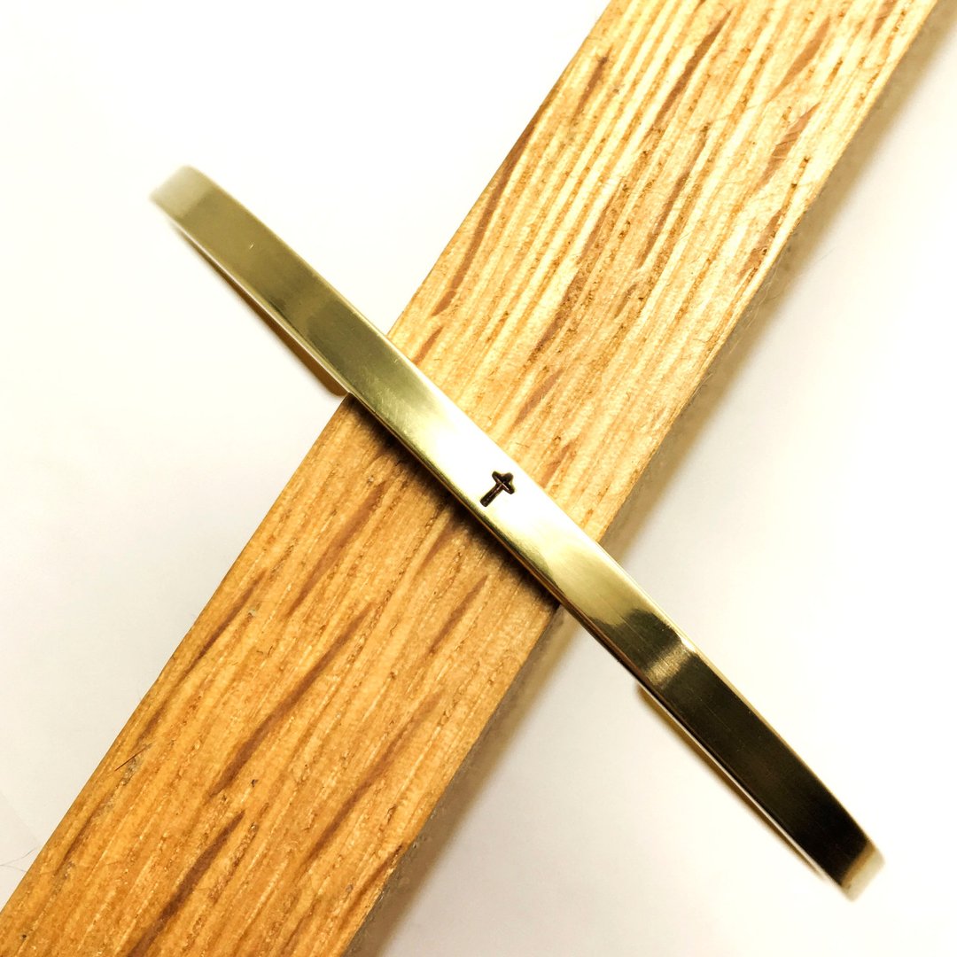 ::原味::十字架。黄铜手环(3MM) - 手链/手环 - 铜/黄铜 金色