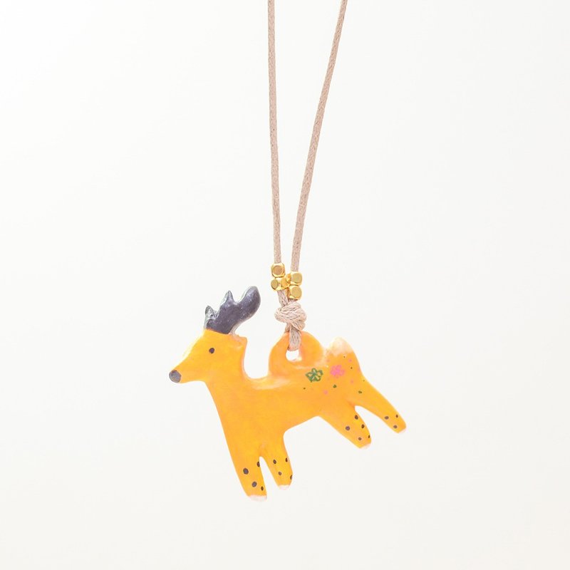 黄色驯鹿手工项链 - 项链 - 粘土 黄色